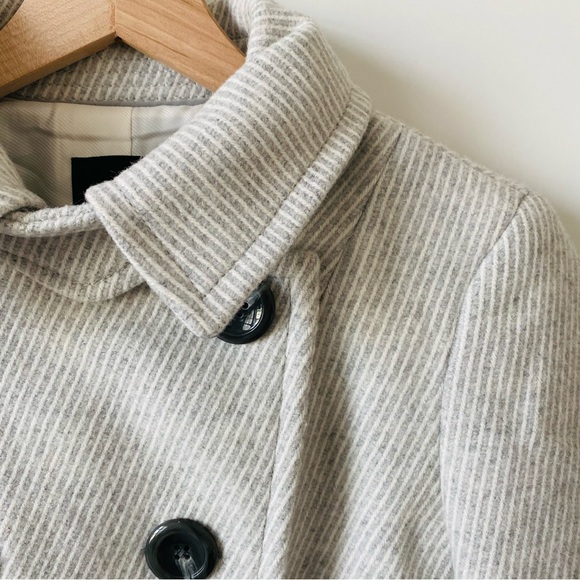 Banana Republic Melton Gray White Striped Peacoat Coat Wool Blend Jacket Double - Picture 3 of 4